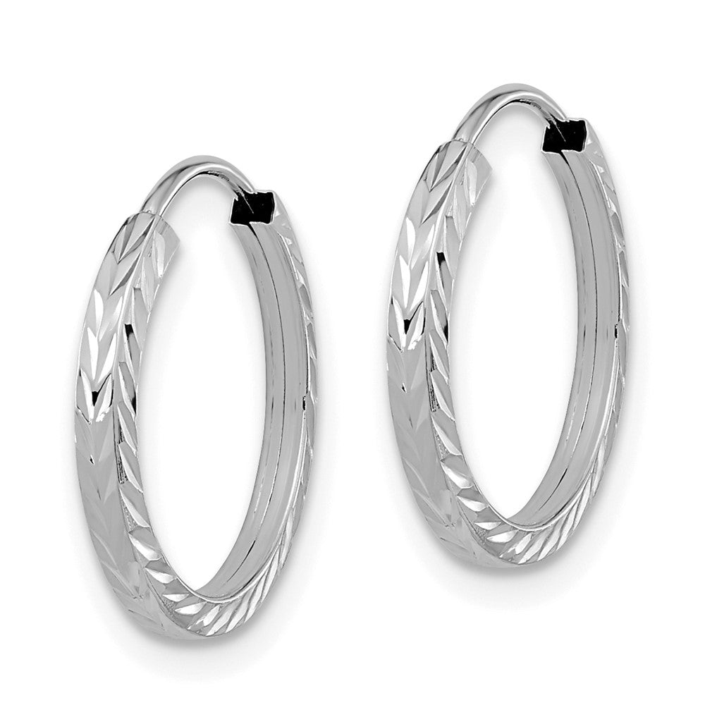 10k White Gold 15 mm Diamond-cut Square Tube Endless Hoop Earrings (0.5 grams)