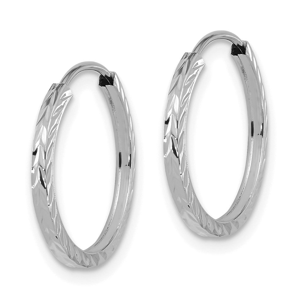 10k White Gold 17 mm Diamond-cut Square Tube Endless Hoop Earrings (0.61 grams)
