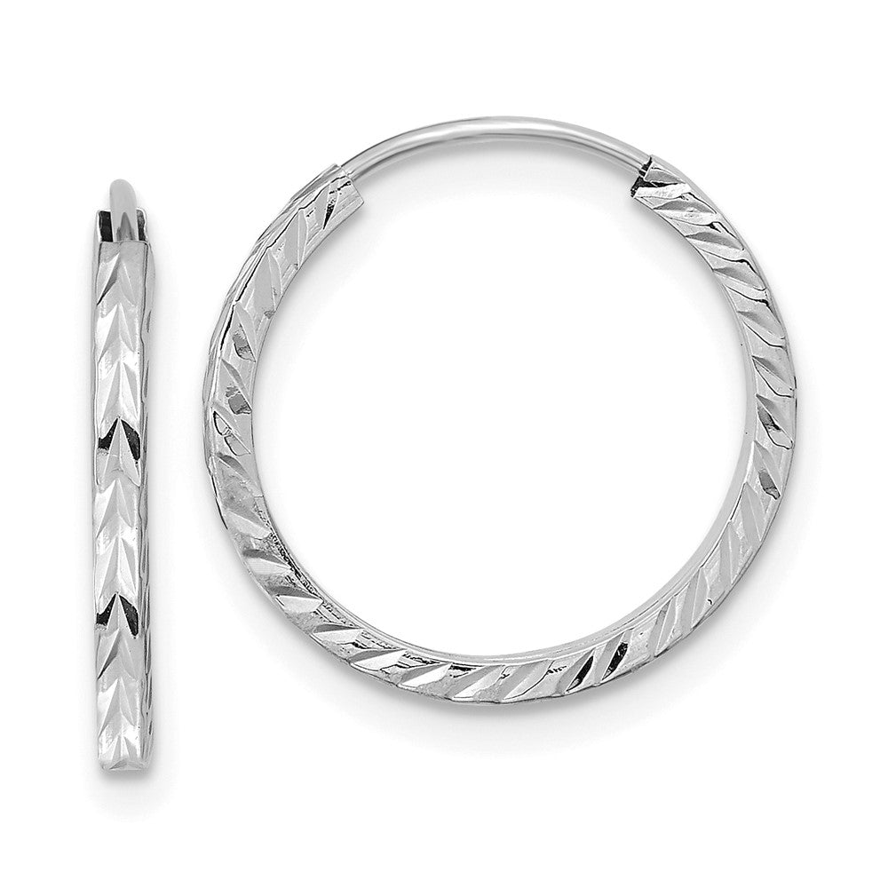 10k White Gold 17 mm Diamond-cut Square Tube Endless Hoop Earrings (0.61 grams)