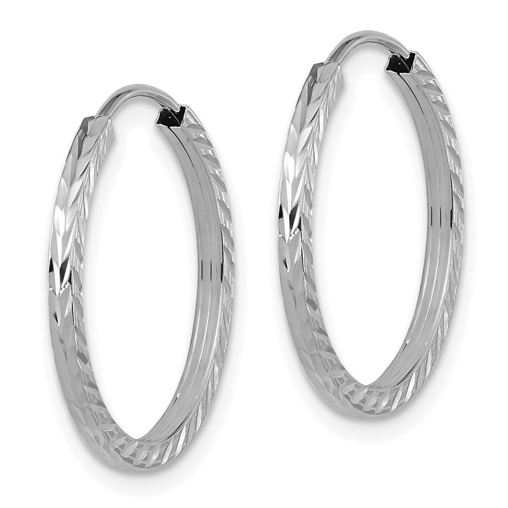 10k White Gold 20 mm Diamond-cut Square Tube Endless Hoop Earrings (0.73 grams)