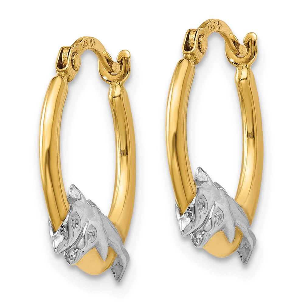 10k Yellow w/Rhodium 14 mm Dolphin Hoop Earrings (0.48 grams)