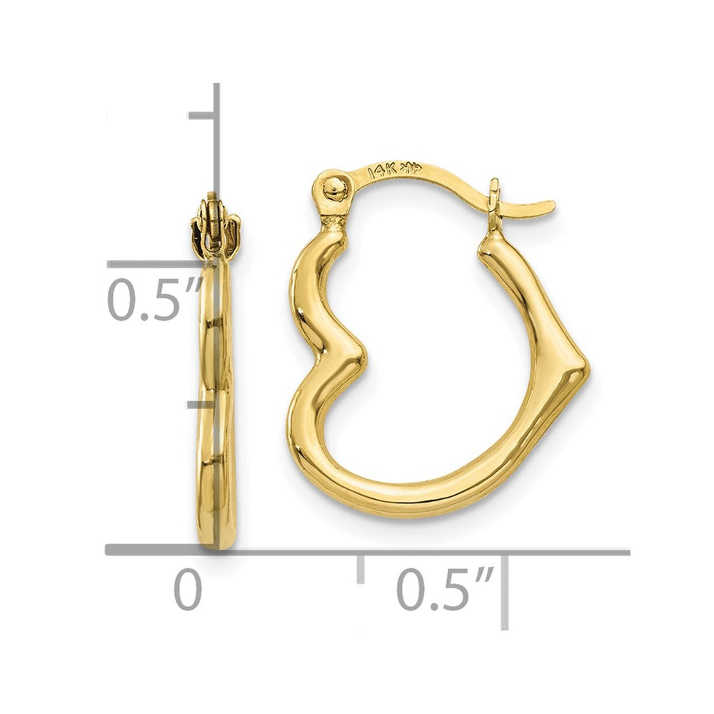 10k Yellow Gold 13 mm Heart Shaped Hollow Hoop Earrings (0.39 grams)