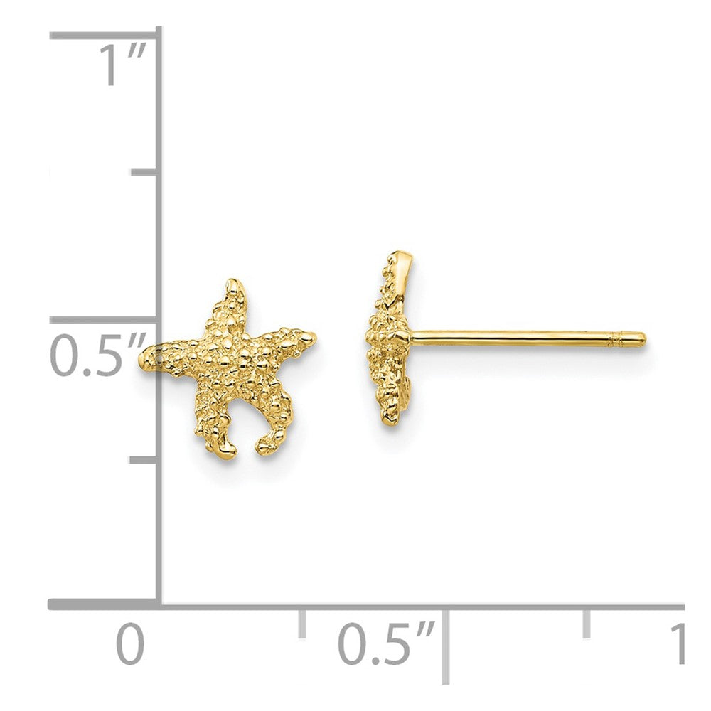 10k Yellow Gold 7.64 mm Polished Textured Starfish Post Earrings (0.69 grams)