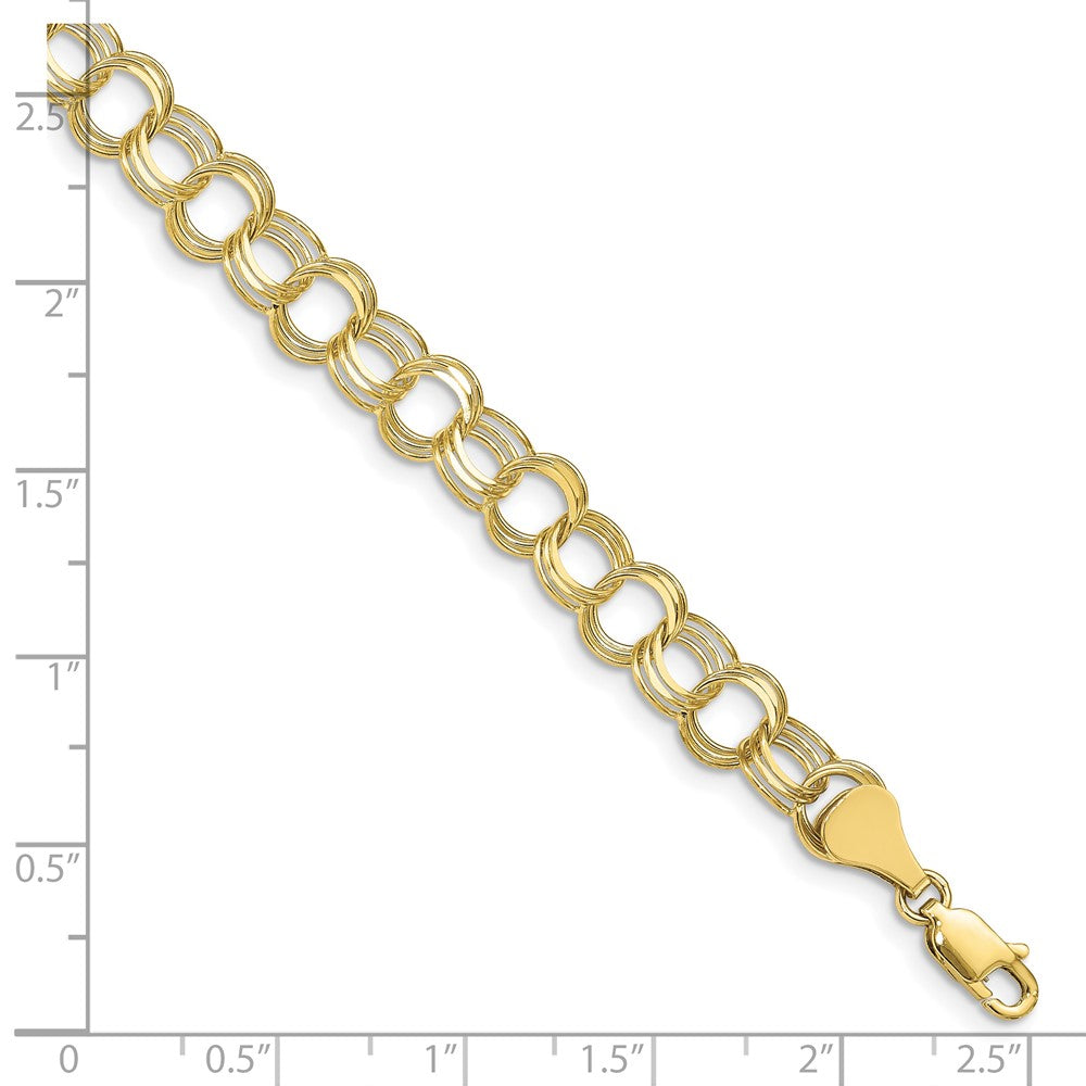 10k Yellow Gold 7 mm Triple Link Charm Bracelet (5.27 grams)