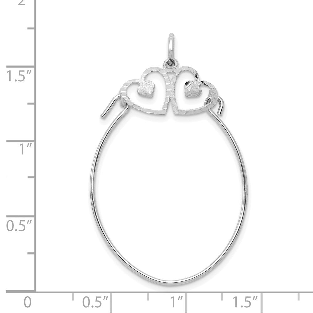 10k White Gold 26 mm Double Hearts On Top Charm Holder (0.96 grams)