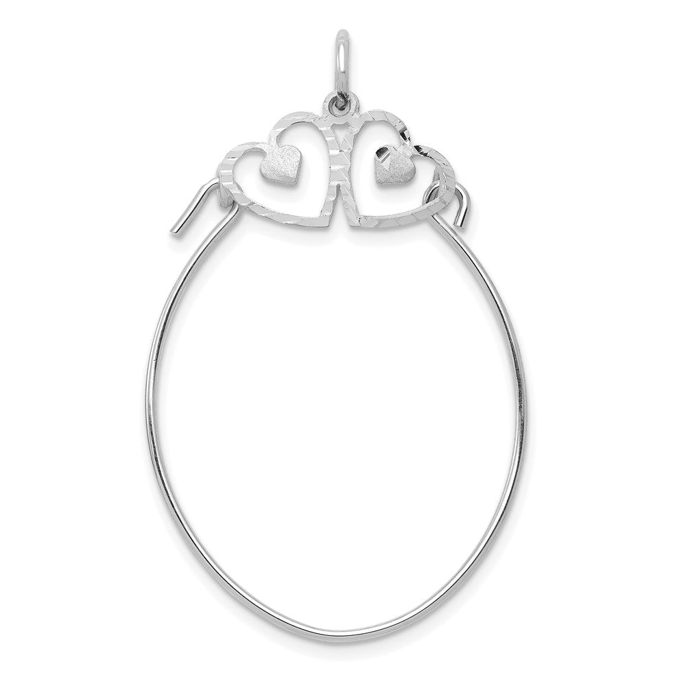 10k White Gold 26 mm Double Hearts On Top Charm Holder (0.96 grams)