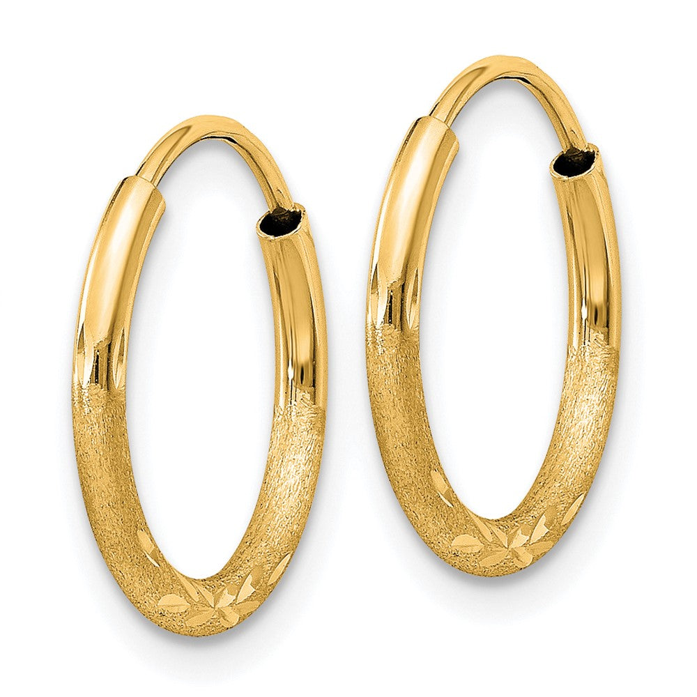 10k Yellow Gold 12 mm Satin Diamond-cut Endless Hoop Earrings (0.42 grams)