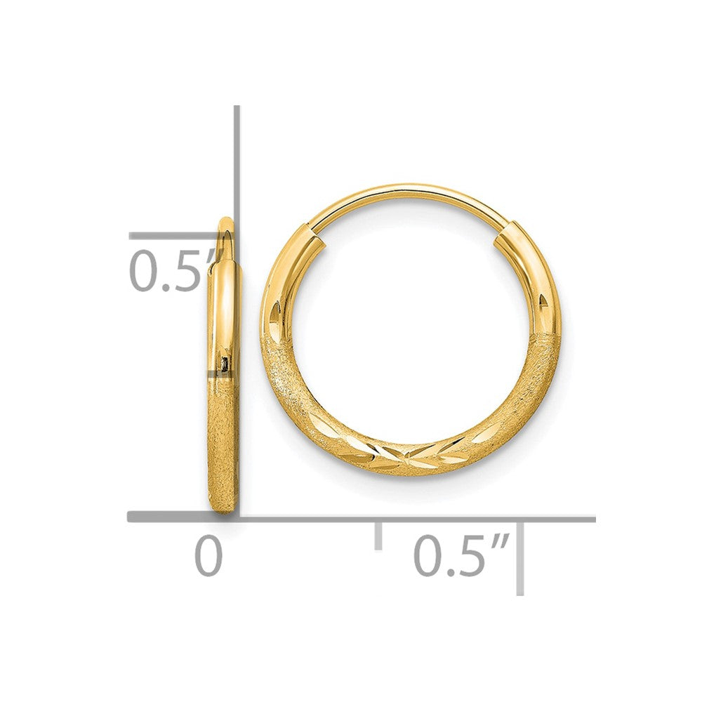 10k Yellow Gold 12 mm Satin Diamond-cut Endless Hoop Earrings (0.42 grams)