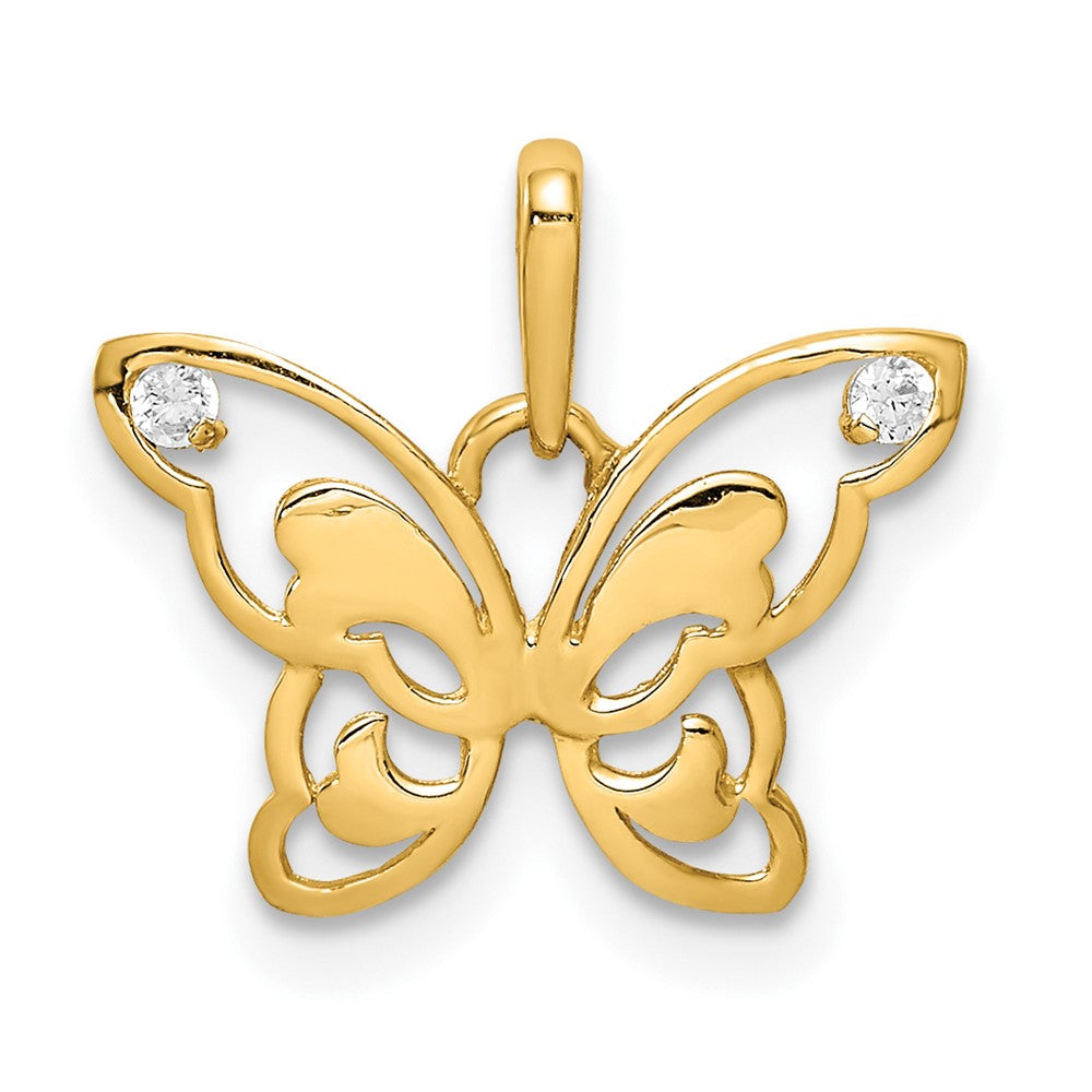 10k Yellow Gold 25.7 mm Polished CZ Cubic Zirconia Butterfly Pendant
