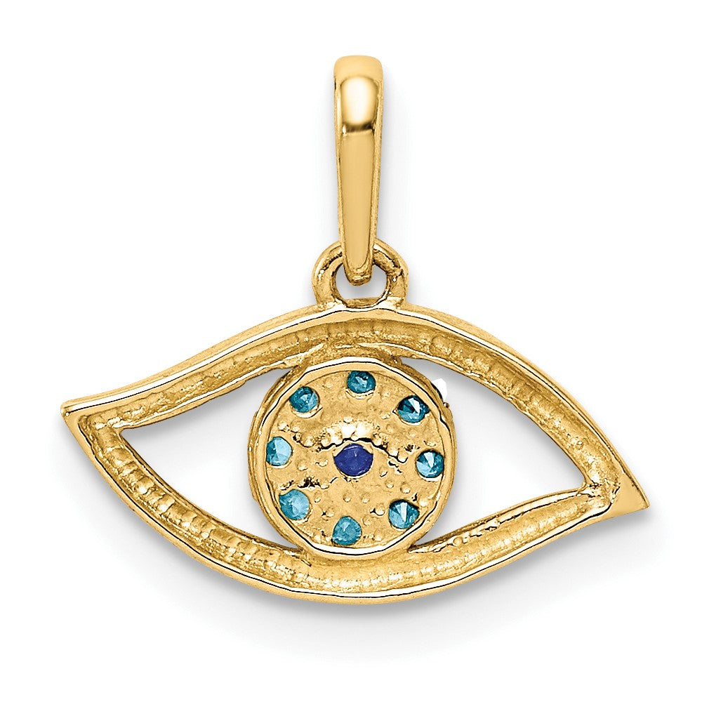 10k Yellow Gold 18 mm Blue CZ Cubic Zirconia Eye Pendant (0.42 grams)