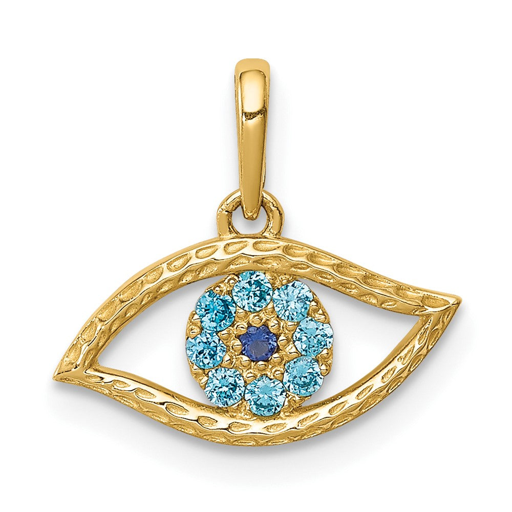 10k Yellow Gold 18 mm Blue CZ Cubic Zirconia Eye Pendant (0.42 grams)