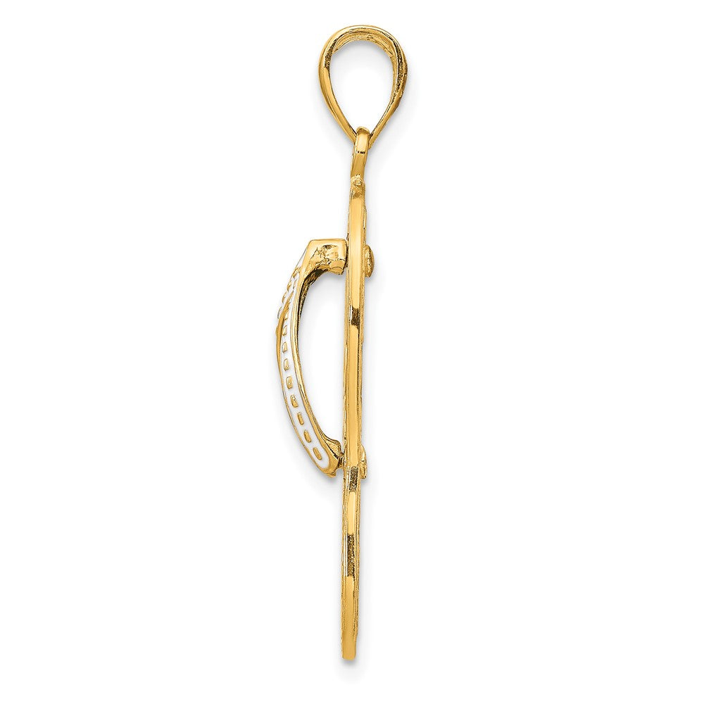 10k Yellow Gold 11 mm Enamel Cut-out Flip Flop w/ Sea Turtles Pendant (1.76 grams)