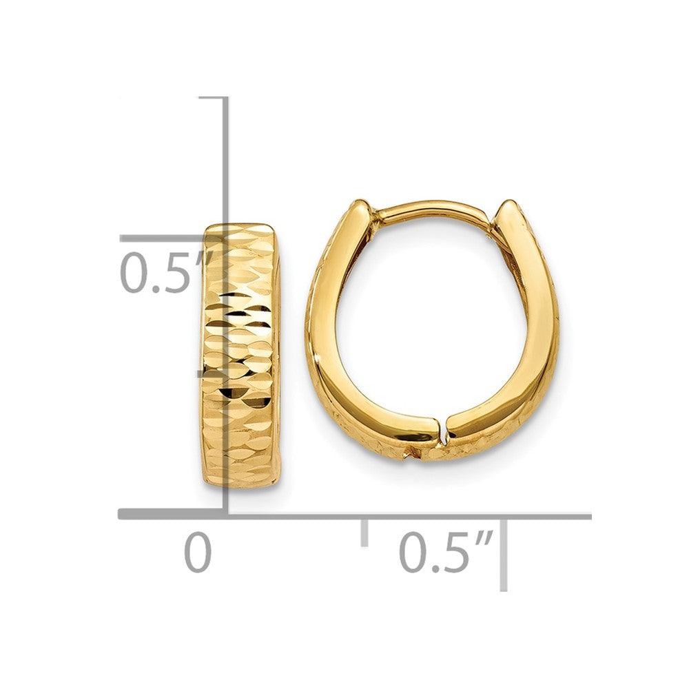 10k Yellow Gold 3 mm Gold Textured and Polished Hinged Hoop Earrings (0.67 grams)