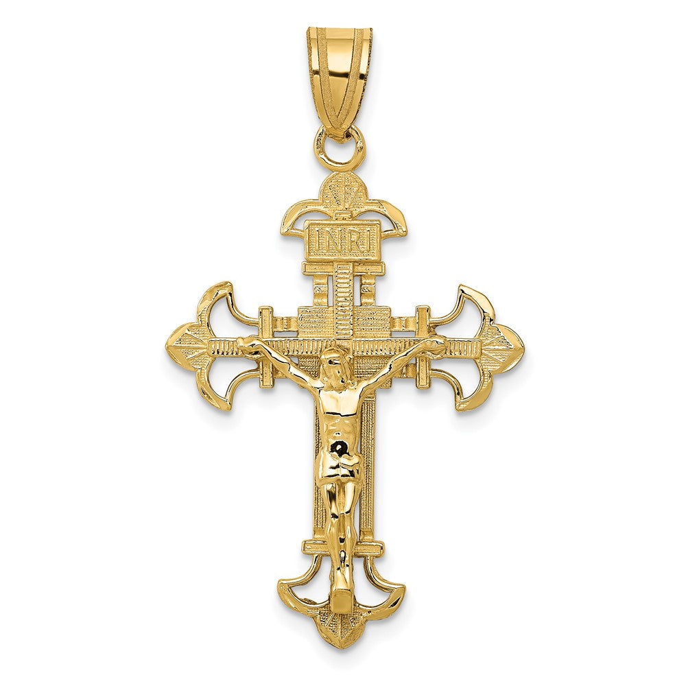 10k Yellow Gold 22 mm INRI Fleur De Lis Jesus Crucifix Pendant (1.77 grams)
