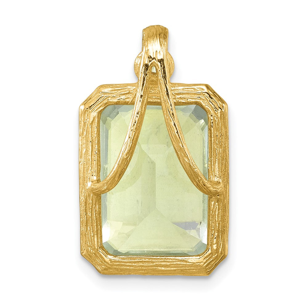 Herco 14K Polished and Textured Diamond & Green Quartz Pendant (3.3 grams)