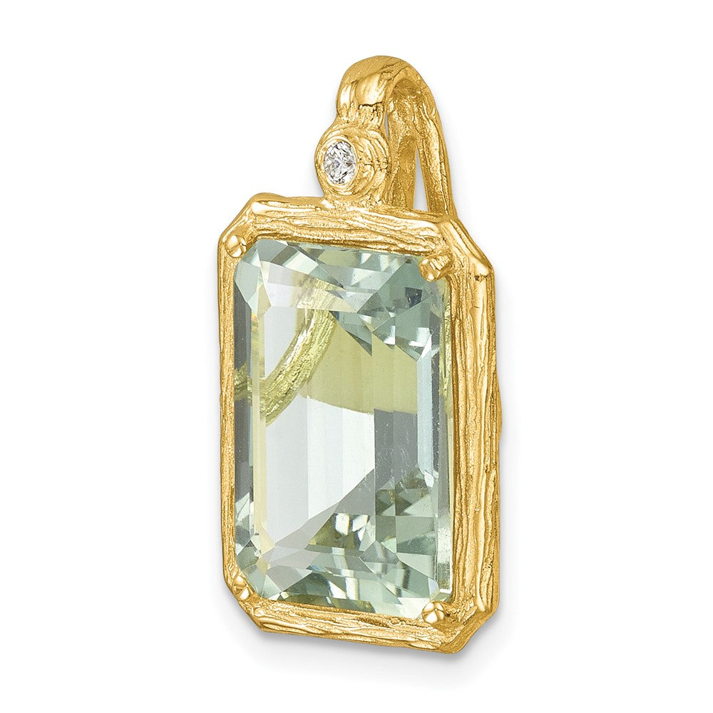 Herco 14K Polished and Textured Diamond & Green Quartz Pendant (3.3 grams)