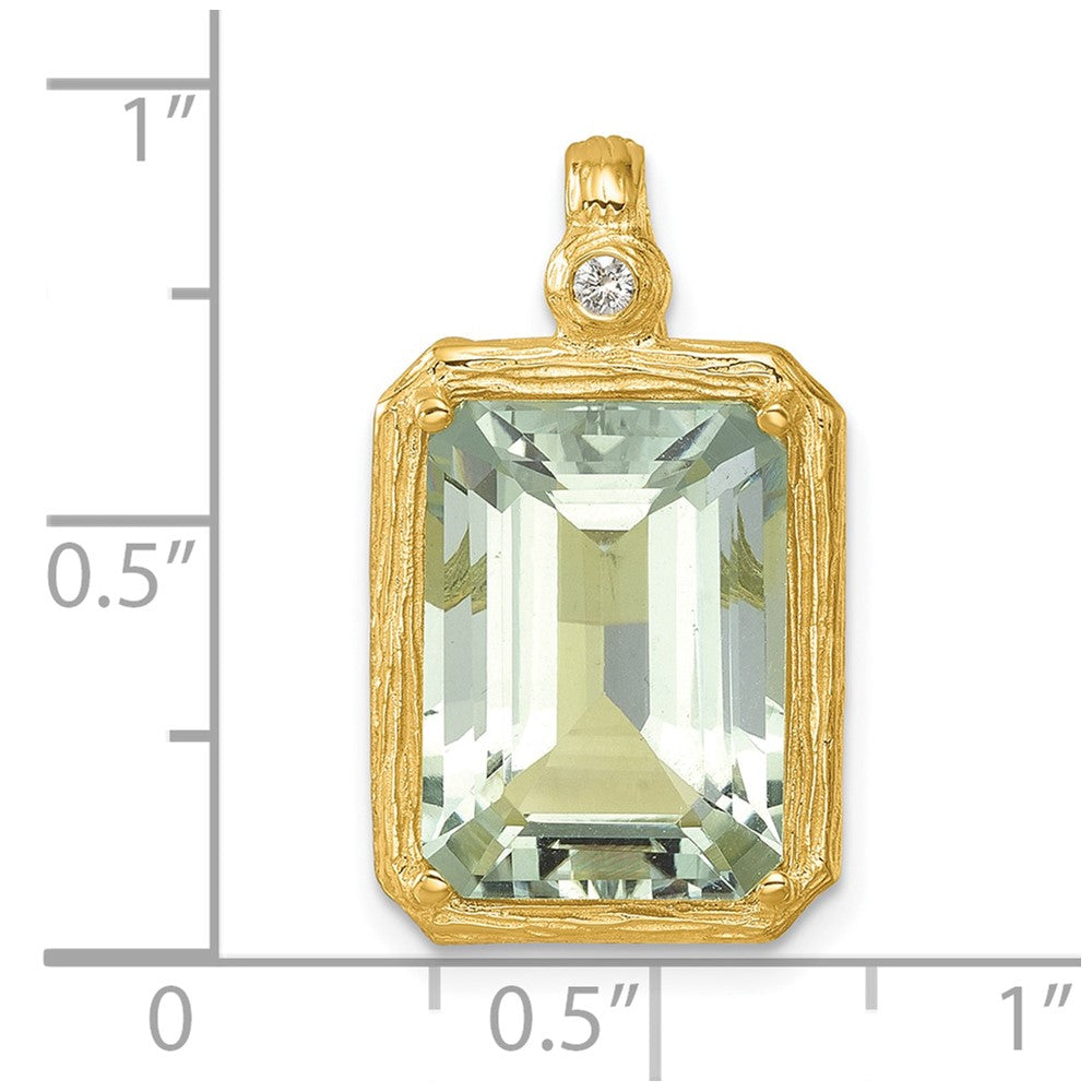 Herco 14K Polished and Textured Diamond & Green Quartz Pendant (3.3 grams)