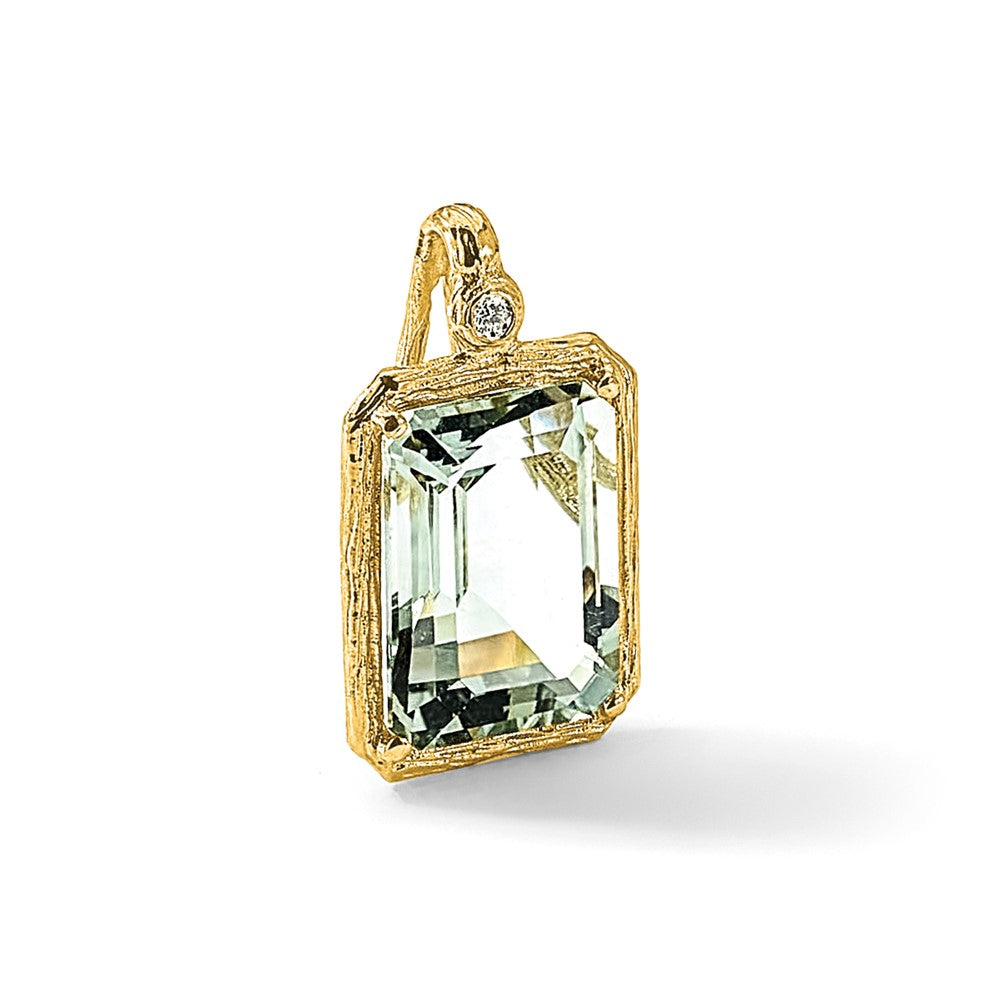 Herco 14K Polished and Textured Diamond & Green Quartz Pendant (3.3 grams)