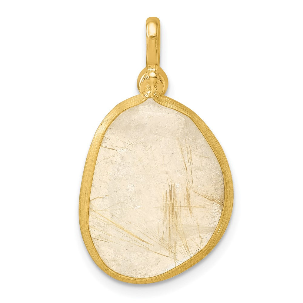 Herco 14K Polished and Satin Diamond and Rutilated Quartz Pendant (2.8 grams)