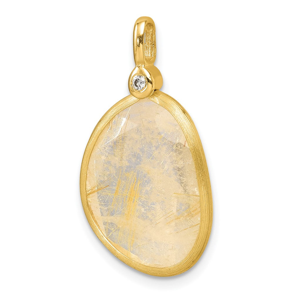 Herco 14K Polished and Satin Diamond and Rutilated Quartz Pendant (2.8 grams)