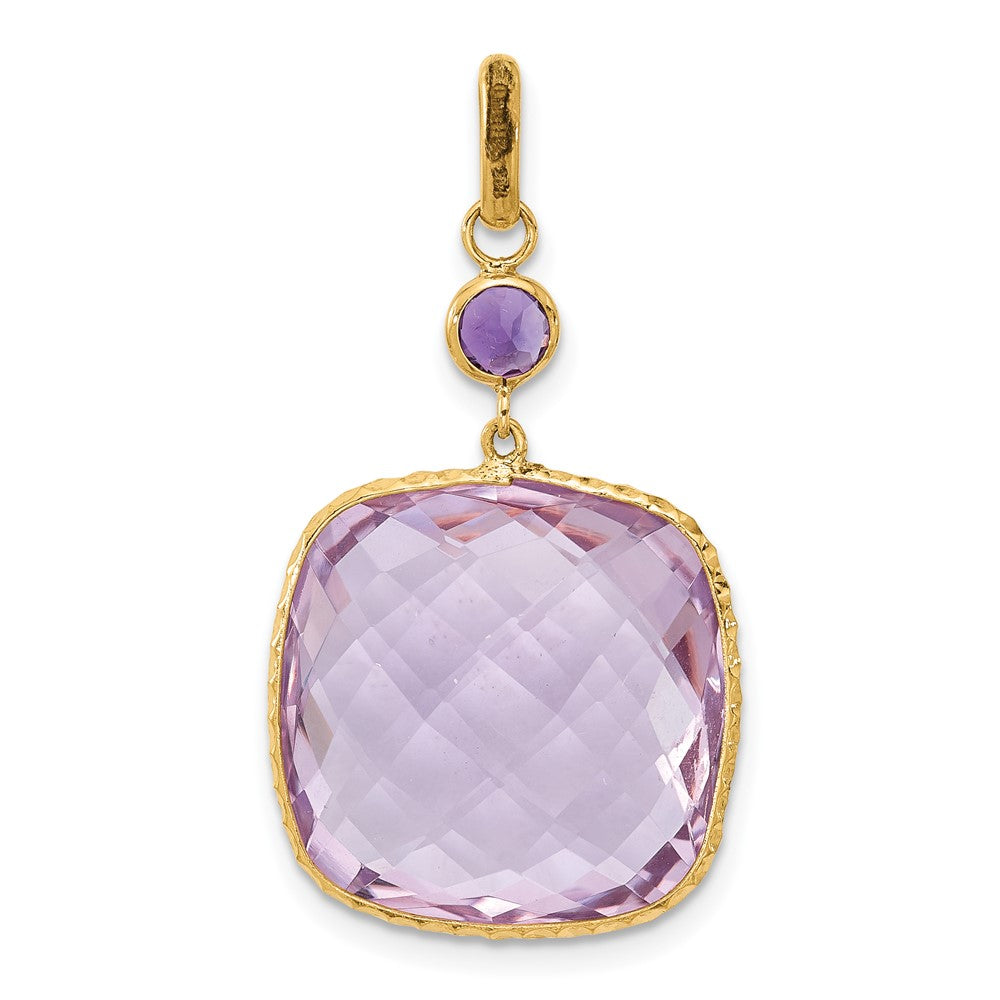 Herco 14K Polished Pink Quartz and Amethyst Pendant