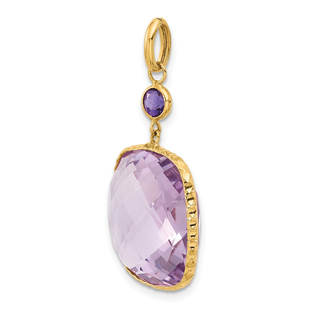 Herco 14K Polished Pink Quartz and Amethyst Pendant