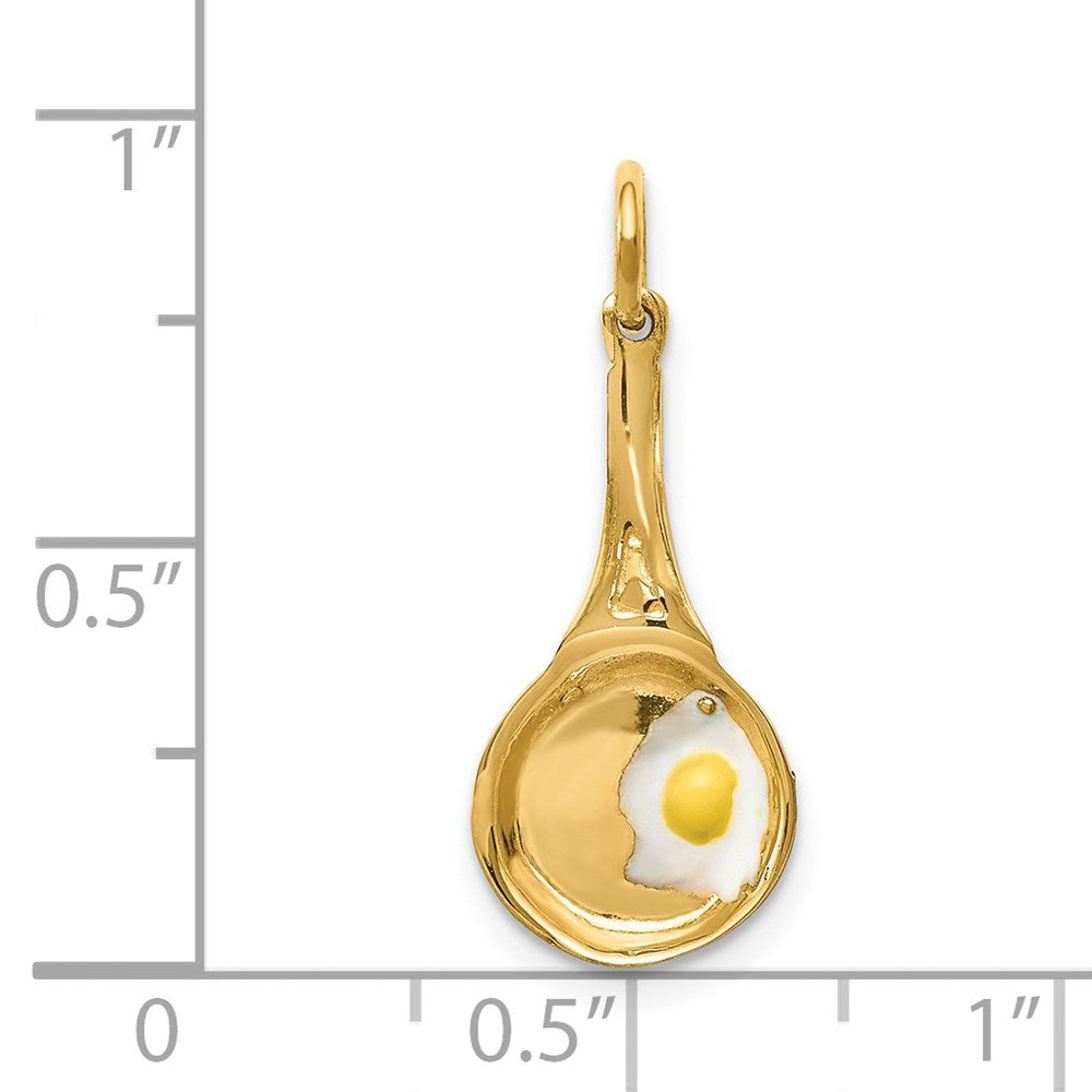 14k Yellow Gold 10 mm 3D Frying Pan w/Enameled Egg Charm (0.88 grams)
