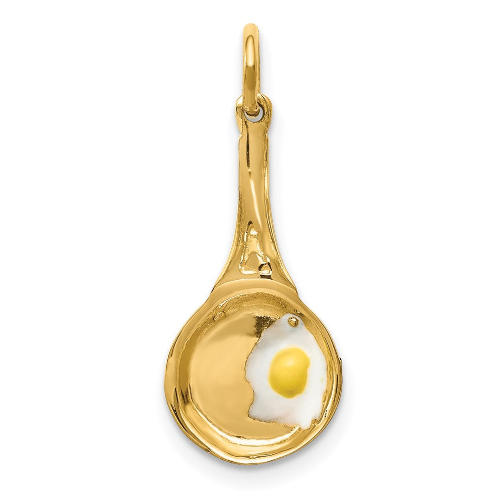 14k Yellow Gold 10 mm 3D Frying Pan w/Enameled Egg Charm (0.88 grams)