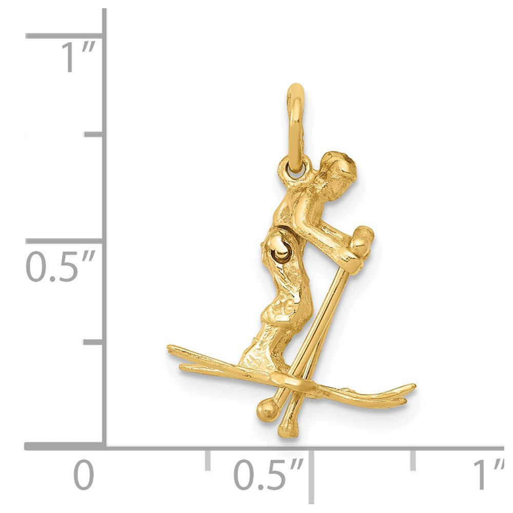14k Yellow Gold 20 mm 3D Moveable Snow Skier Charm (1.71 grams)