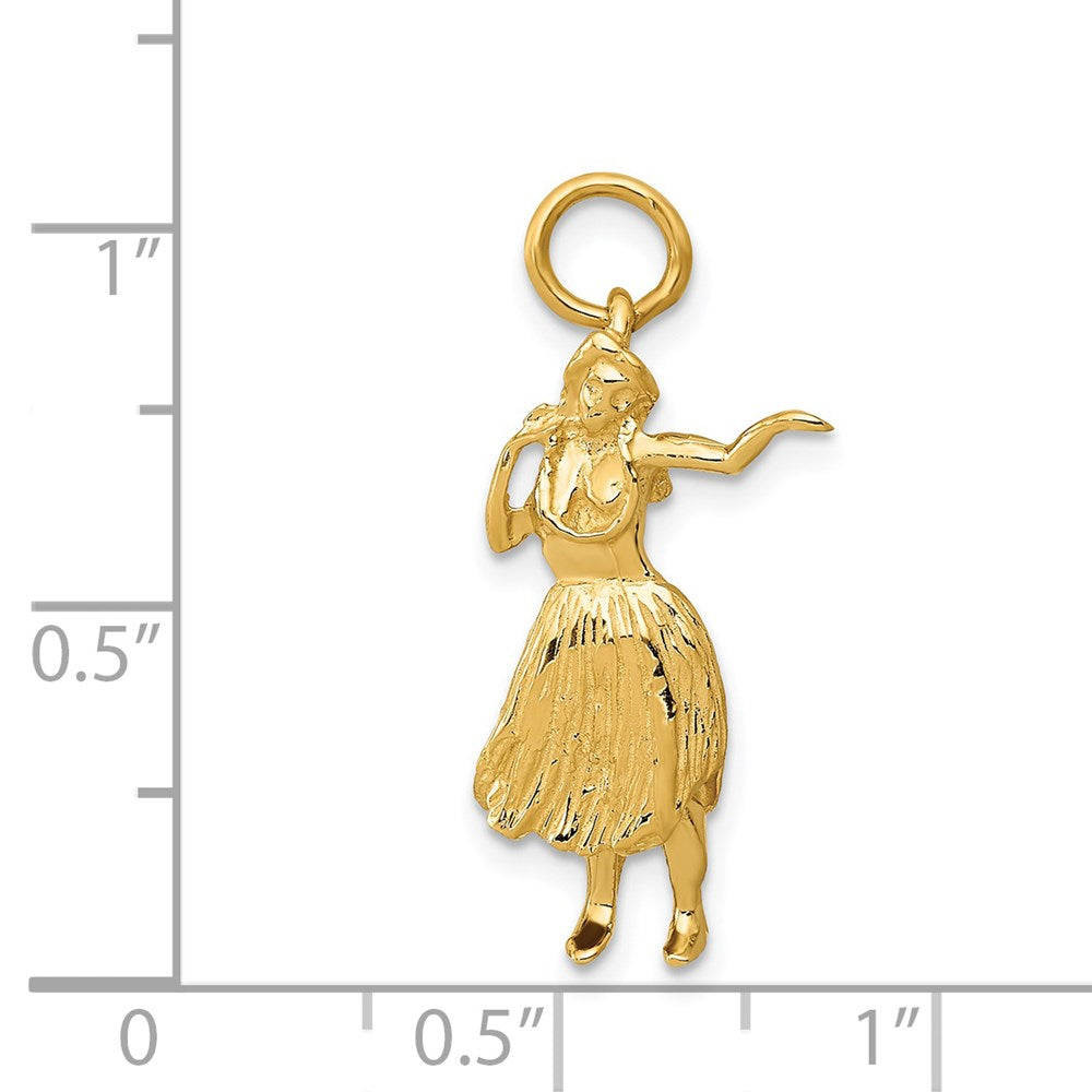 14k Yellow Gold 10 mm 3-D Hula Dancer Charm (2.37 grams)
