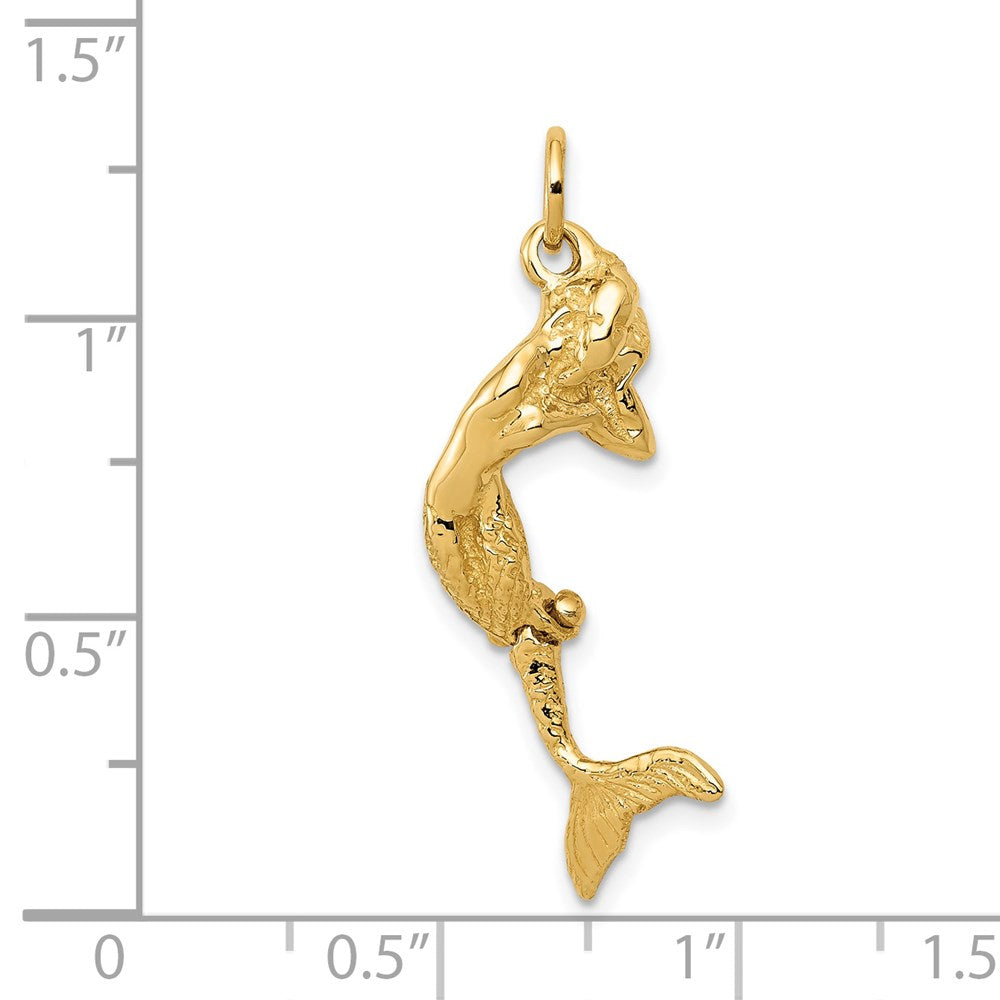 14k Yellow Gold 10 mm 3D Mermaid Charm (2.28 grams)