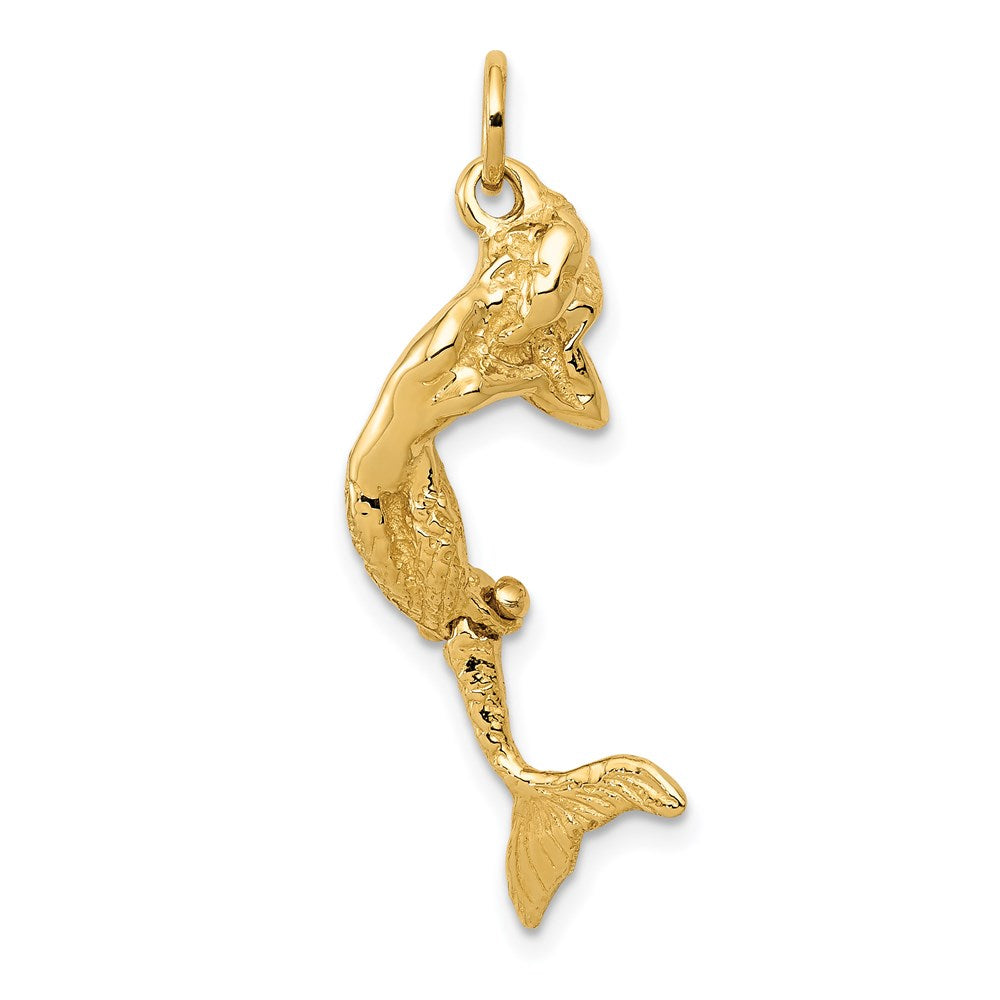 14k Yellow Gold 10 mm 3D Mermaid Charm (2.28 grams)