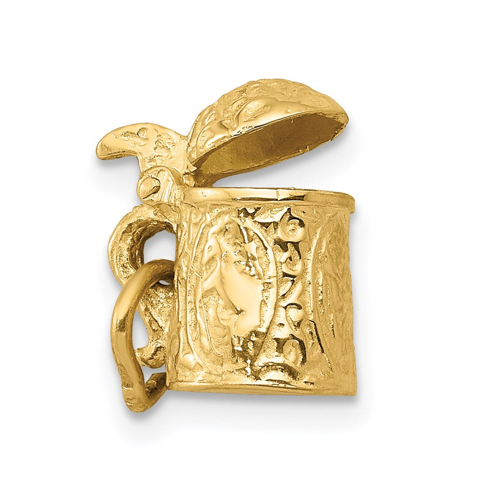 14k Yellow Gold 11 mm 3-D Beer Stein Lid Opens Charm (2.12 grams)