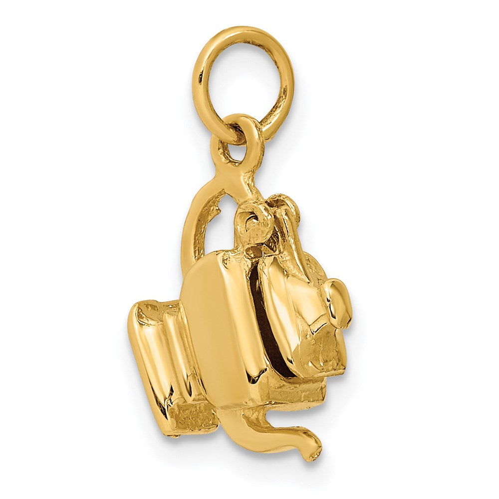 14k Yellow Gold 13 mm 3-D Tea Pot Lid Opens Charm (2.62 grams)