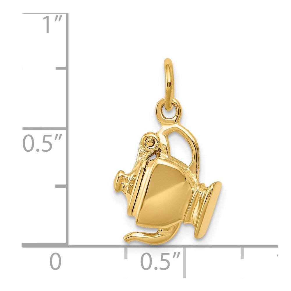 14k Yellow Gold 13 mm 3-D Tea Pot Lid Opens Charm (2.62 grams)