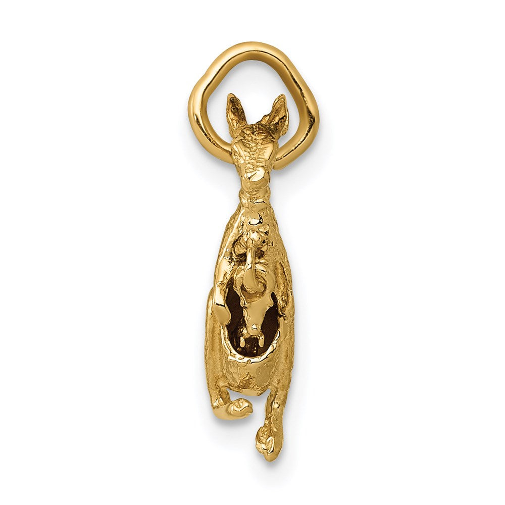 14k Yellow Gold 10 mm 3D Kangaroo with Joey Charm (1.54 grams)