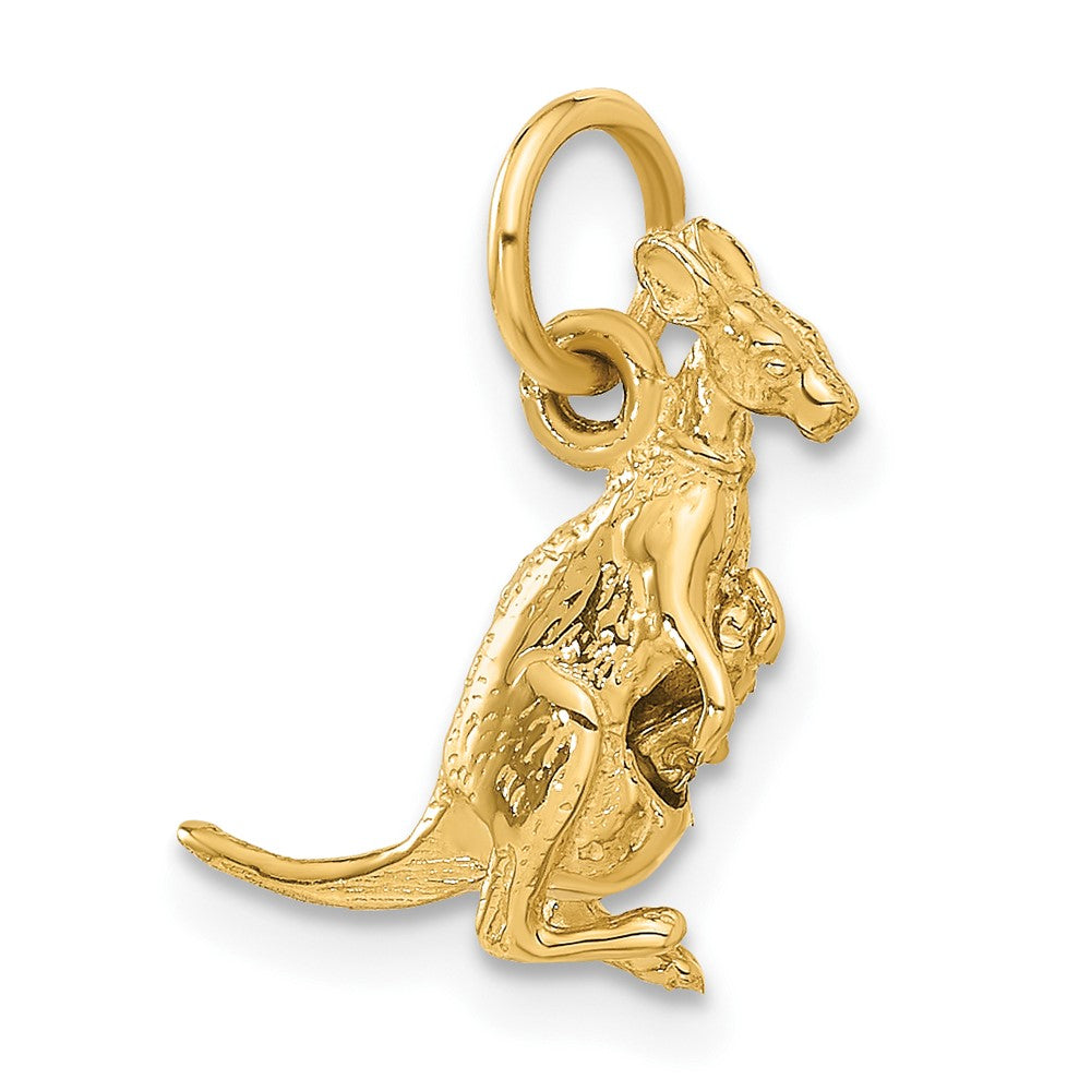 14k Yellow Gold 10 mm 3D Kangaroo with Joey Charm (1.54 grams)