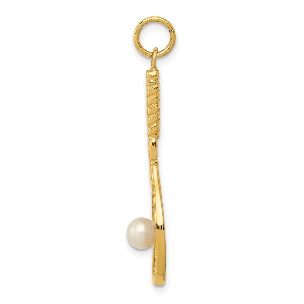 14k Yellow Gold 11 mm Tennis Racquet W/FW Cultured Pearl Charm (1.9 grams)