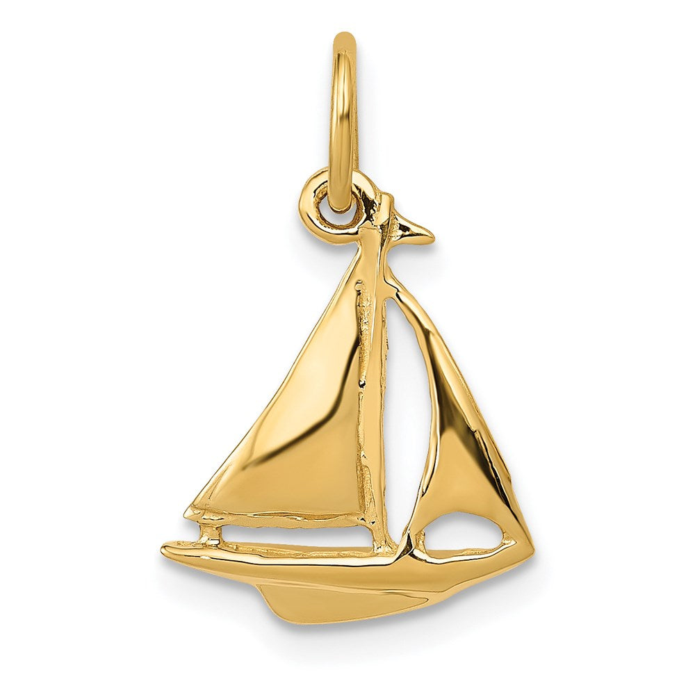 14k Yellow Gold 12 mm 3D Sailboat Charm (0.89 grams)