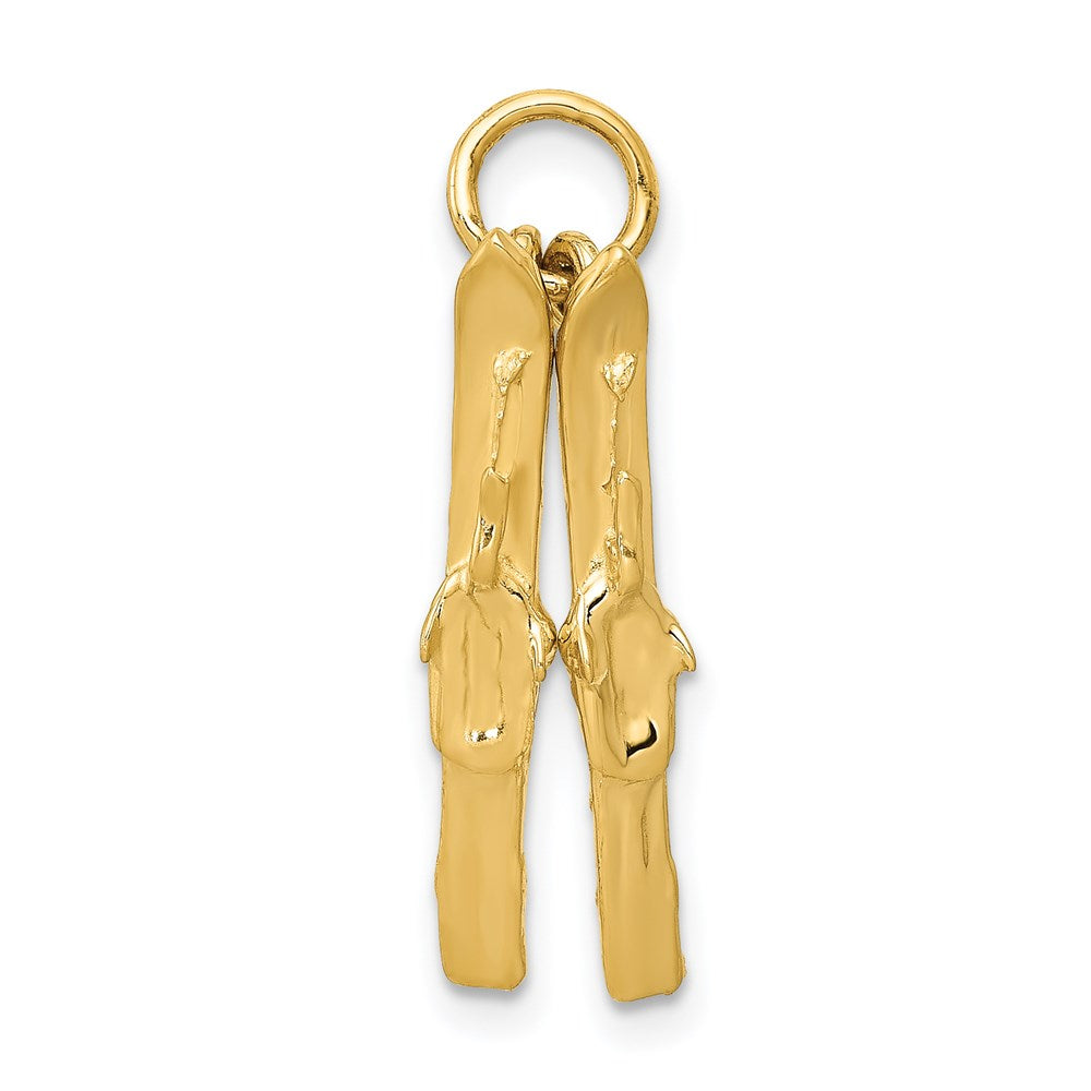 14k Yellow Gold 12 mm 3D Pair Of Skis Charm (0.99 grams)