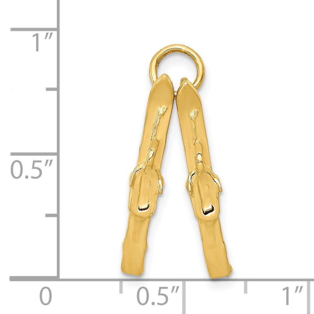 14k Yellow Gold 12 mm 3D Pair Of Skis Charm (0.99 grams)