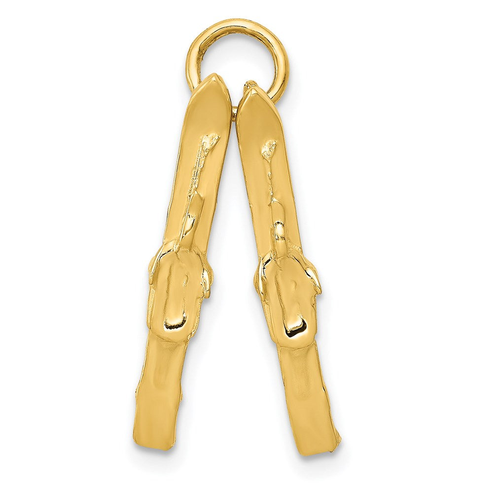 14k Yellow Gold 12 mm 3D Pair Of Skis Charm (0.99 grams)