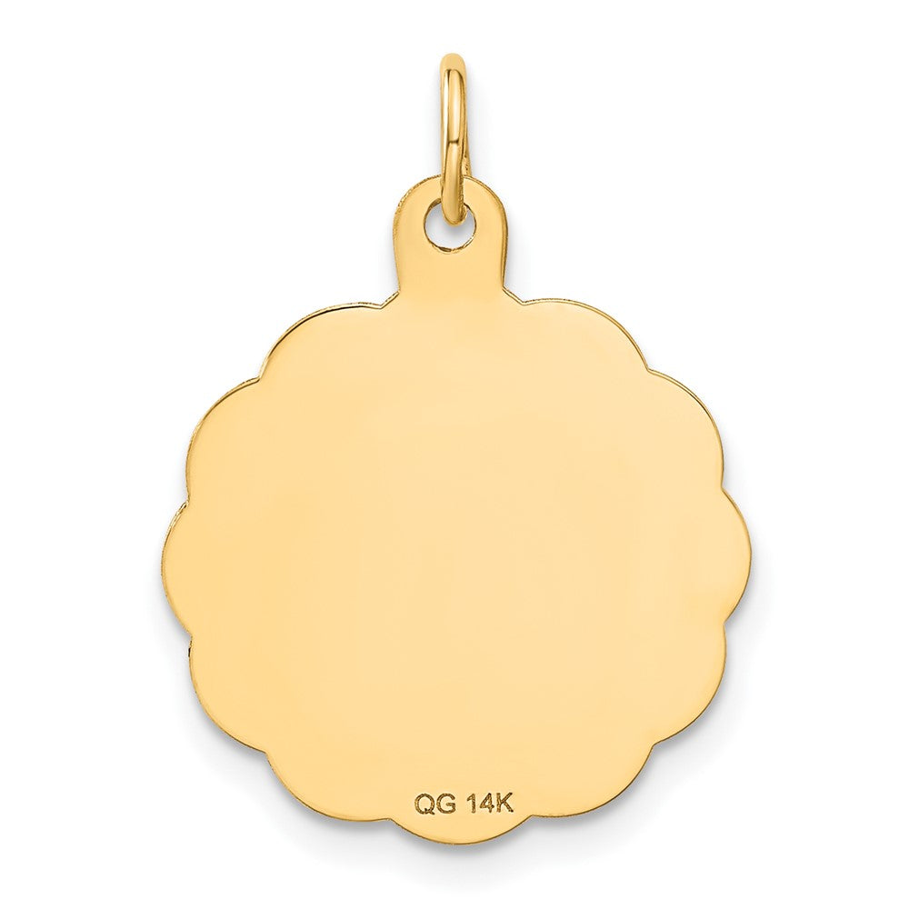 14k Yellow Gold 18 mm Wrestling Scalloped Edge Disc Charm (1 grams)