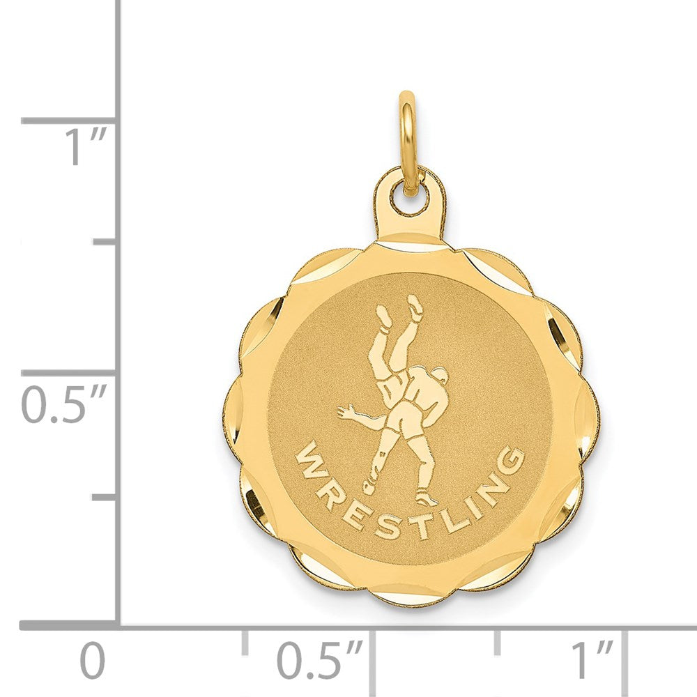 14k Yellow Gold 18 mm Wrestling Scalloped Edge Disc Charm (1 grams)