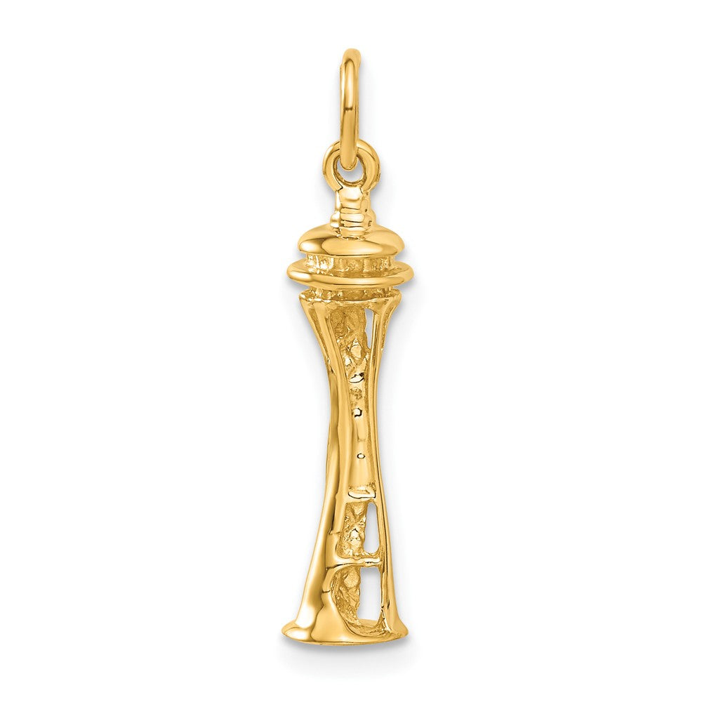 14k Yellow Gold 6 mm 3D Space Needle Charm (2.01 grams)