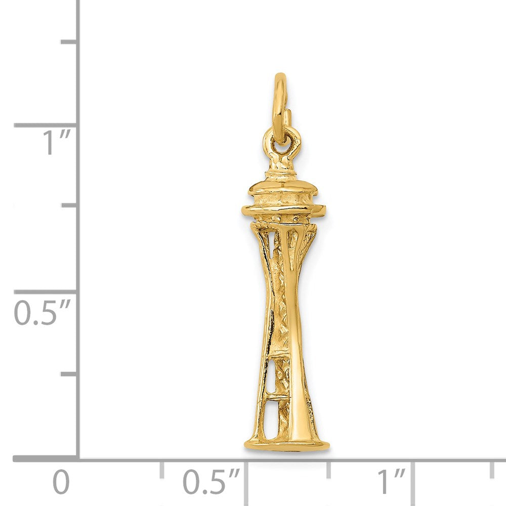 14k Yellow Gold 6 mm 3D Space Needle Charm (2.01 grams)