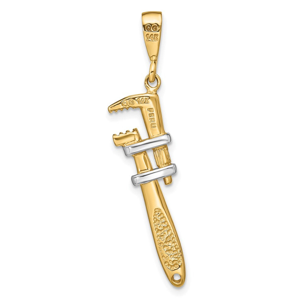 14k Yellow & Rhodium 10 mm 3-D Pipe Wrench Charm (3.07 grams)