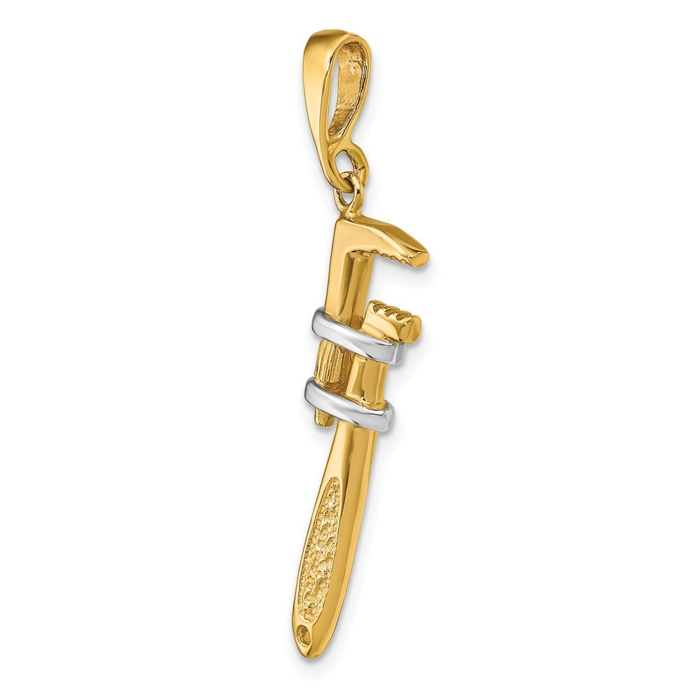 14k Yellow & Rhodium 10 mm 3-D Pipe Wrench Charm (3.07 grams)