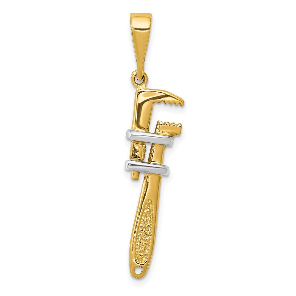 14k Yellow & Rhodium 10 mm 3-D Pipe Wrench Charm (3.07 grams)