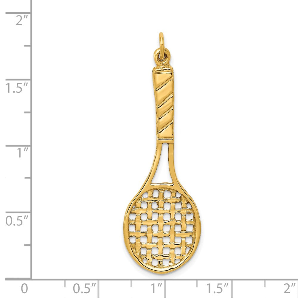 14k Yellow Gold 15 mm 3D Tennis Racquet Pendant (3.28 grams)